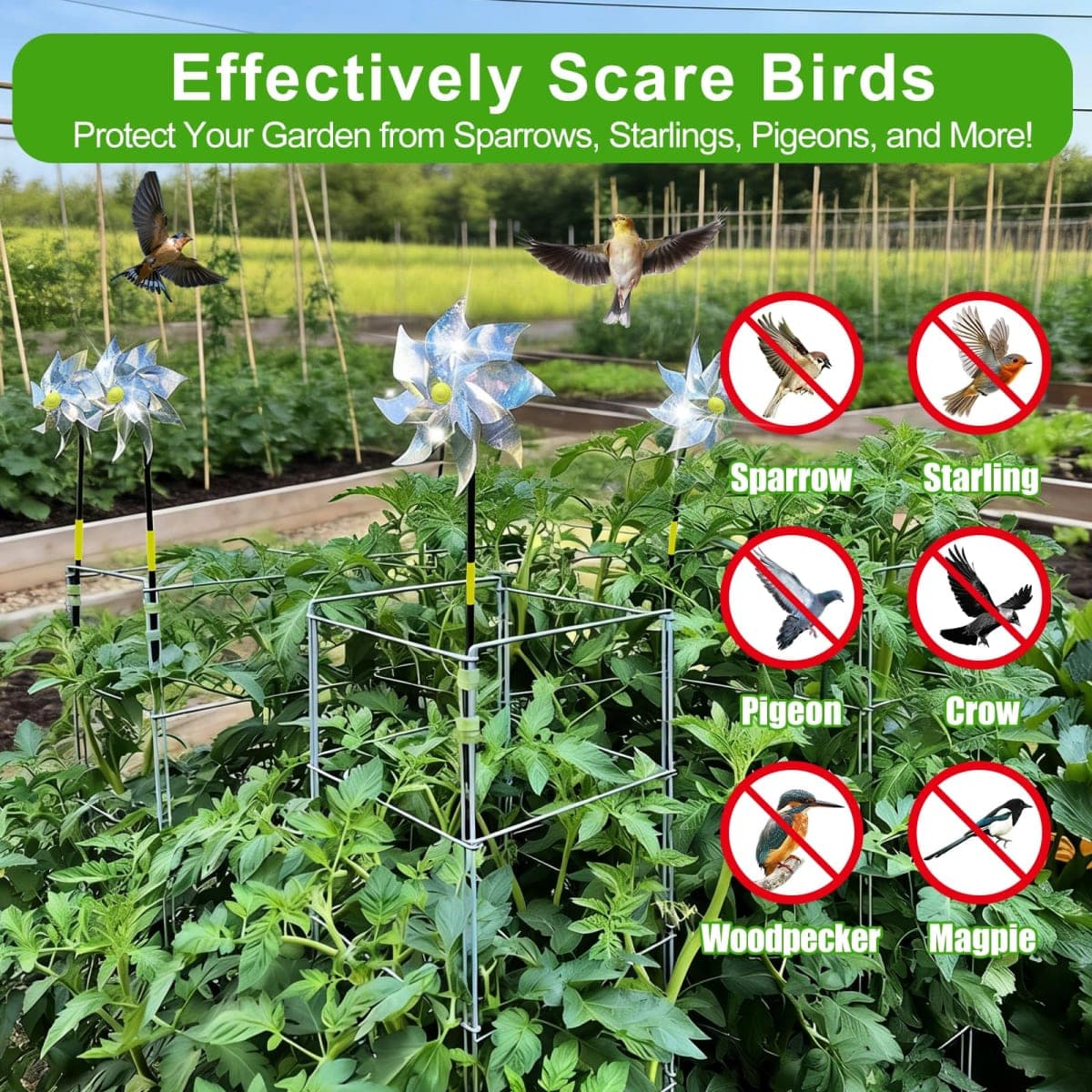 12 Pack Reflective Pinwheels with Stakes, Pre-Assembled Sparkly Wind Spinners, Outdoor Garden Blind Birds Wind Spinner, Keep Birds & Animal Away from Yard, Lawn & Patio (Silver) thumbnail 5