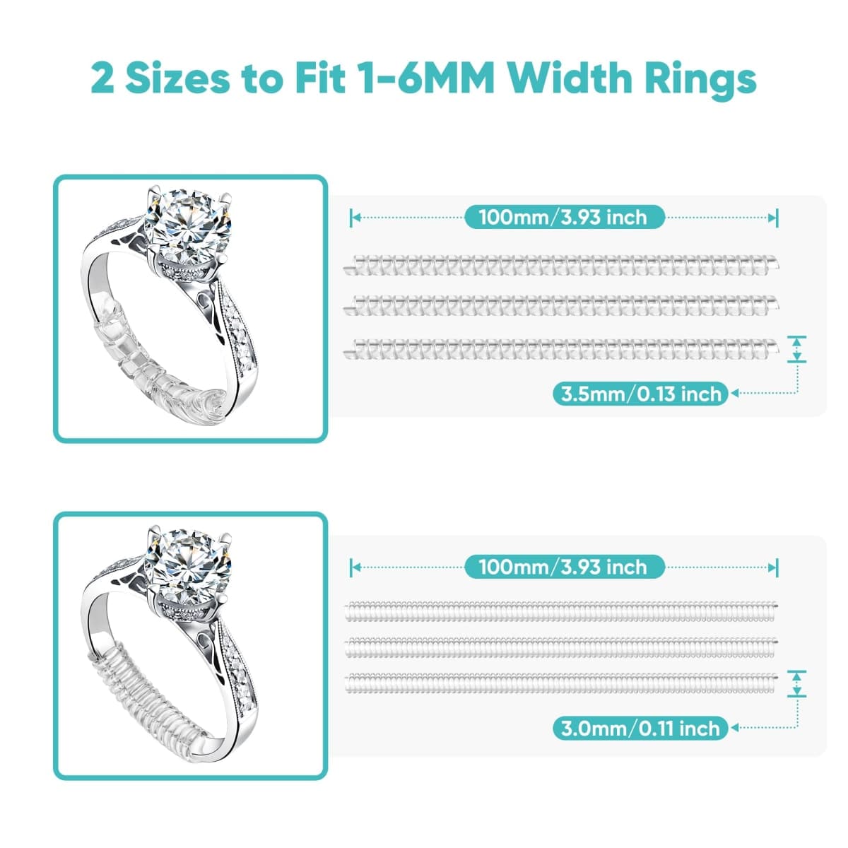 Invisible Ring Size Adjuster for Loose Rings - 2-in-1 Solution with 8 Clip-On Ring Guards & 6 Coil Adjusters (14pcs) thumbnail 4