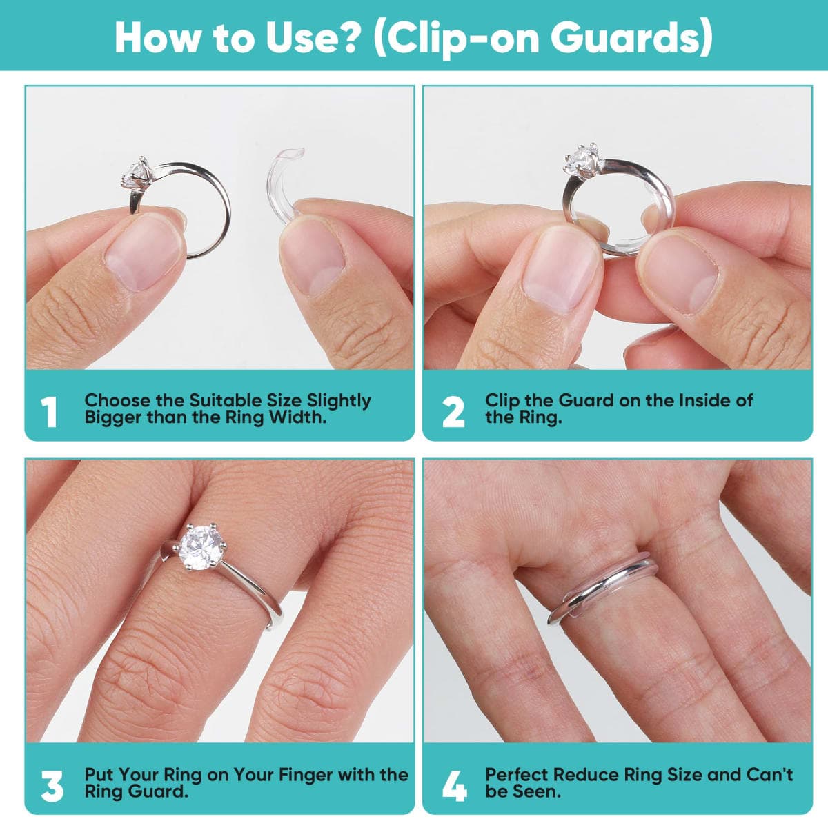 Invisible Ring Size Adjuster for Loose Rings - 2-in-1 Solution with 8 Clip-On Ring Guards & 6 Coil Adjusters (14pcs) thumbnail 5