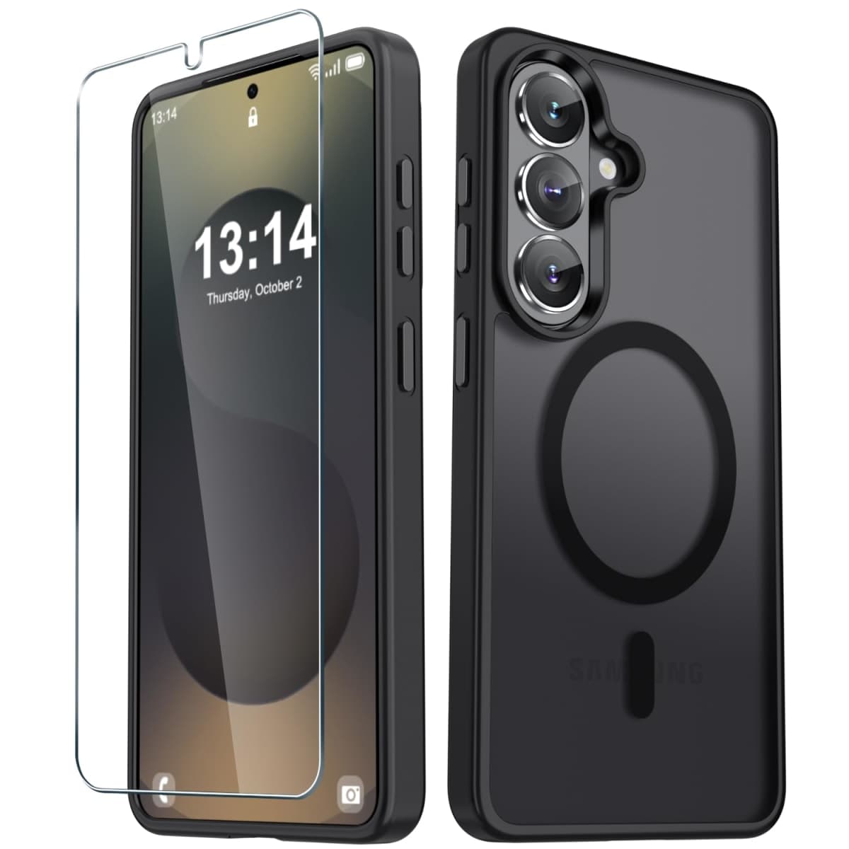 YENAPOON for Samsung Galaxy S26+ Plus Case, Matte Magnetic Phone Cover [2026 Upgraded] with 1 Screen Protector, Support for MagSafe, Shockproof Military Protection, Translucent Frosted Back, Black — image 1