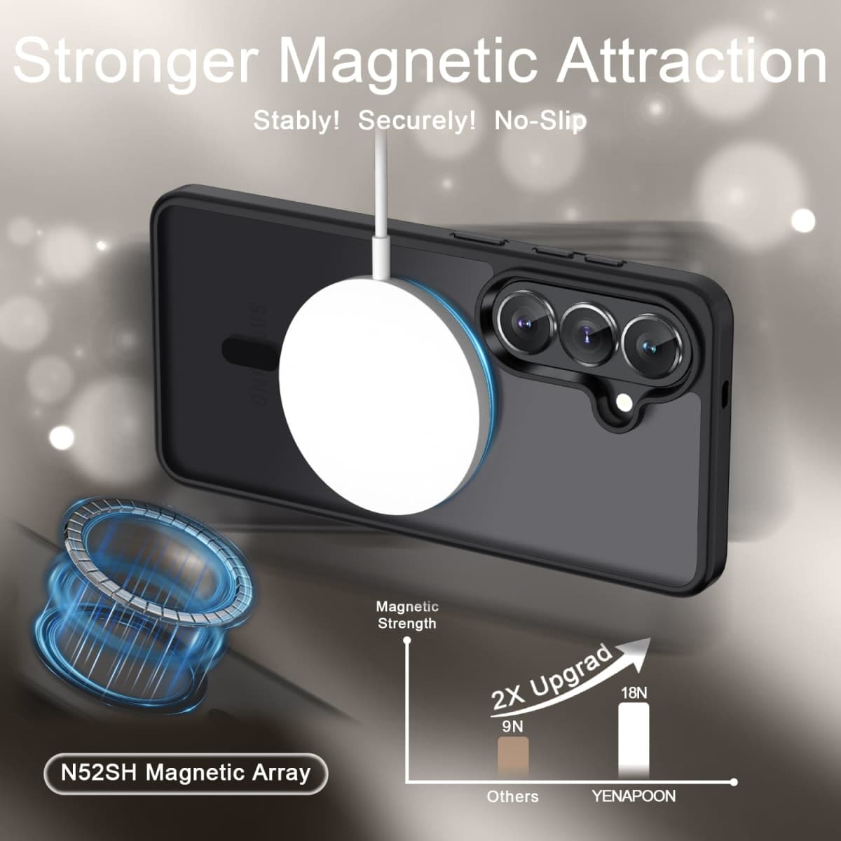 YENAPOON for Samsung Galaxy S26+ Plus Case, Matte Magnetic Phone Cover [2026 Upgraded] with 1 Screen Protector, Support for MagSafe, Shockproof Military Protection, Translucent Frosted Back, Black thumbnail 2