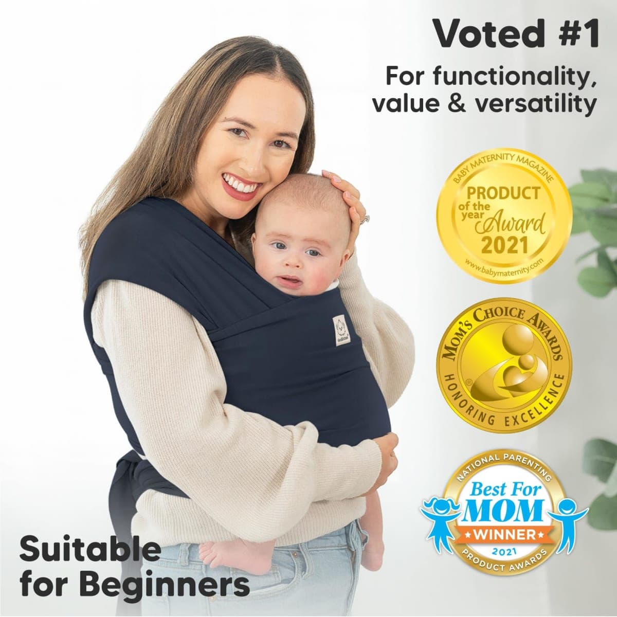 KeaBabies Baby Wrap Carrier - All in 1 Original Baby Carrier Newborn To Toddler Sling, Easy to Wear, Hands Free Bonding, Lightweight, Breathable Infant Wraps (Midnight) thumbnail 3