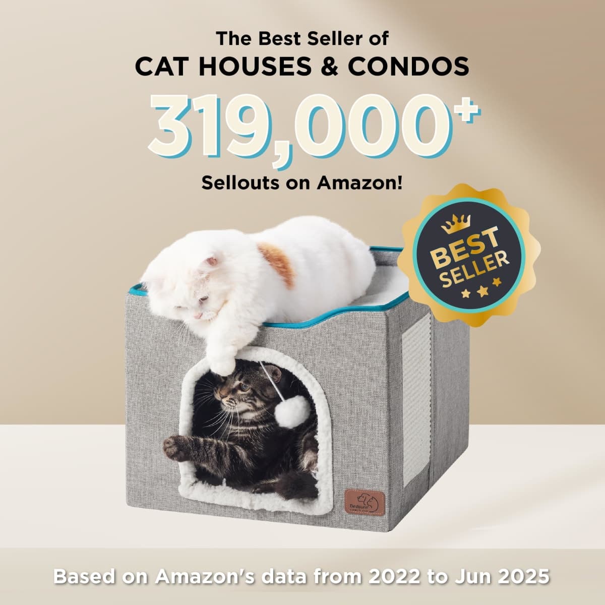 Bedsure Cat Bed for Indoor Cats -Large Cat Cave for Pet Cat House with Fluffy Ball Hanging and Scratch Pad, Foldable Cat Hidewawy,16.5x16.5x14 inches, Grey thumbnail 2