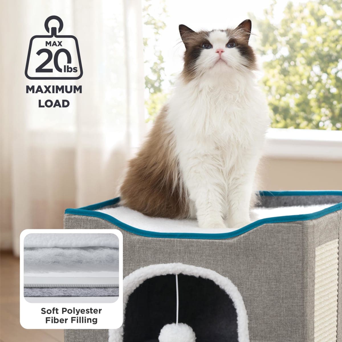 Bedsure Cat Bed for Indoor Cats -Large Cat Cave for Pet Cat House with Fluffy Ball Hanging and Scratch Pad, Foldable Cat Hidewawy,16.5x16.5x14 inches, Grey thumbnail 5