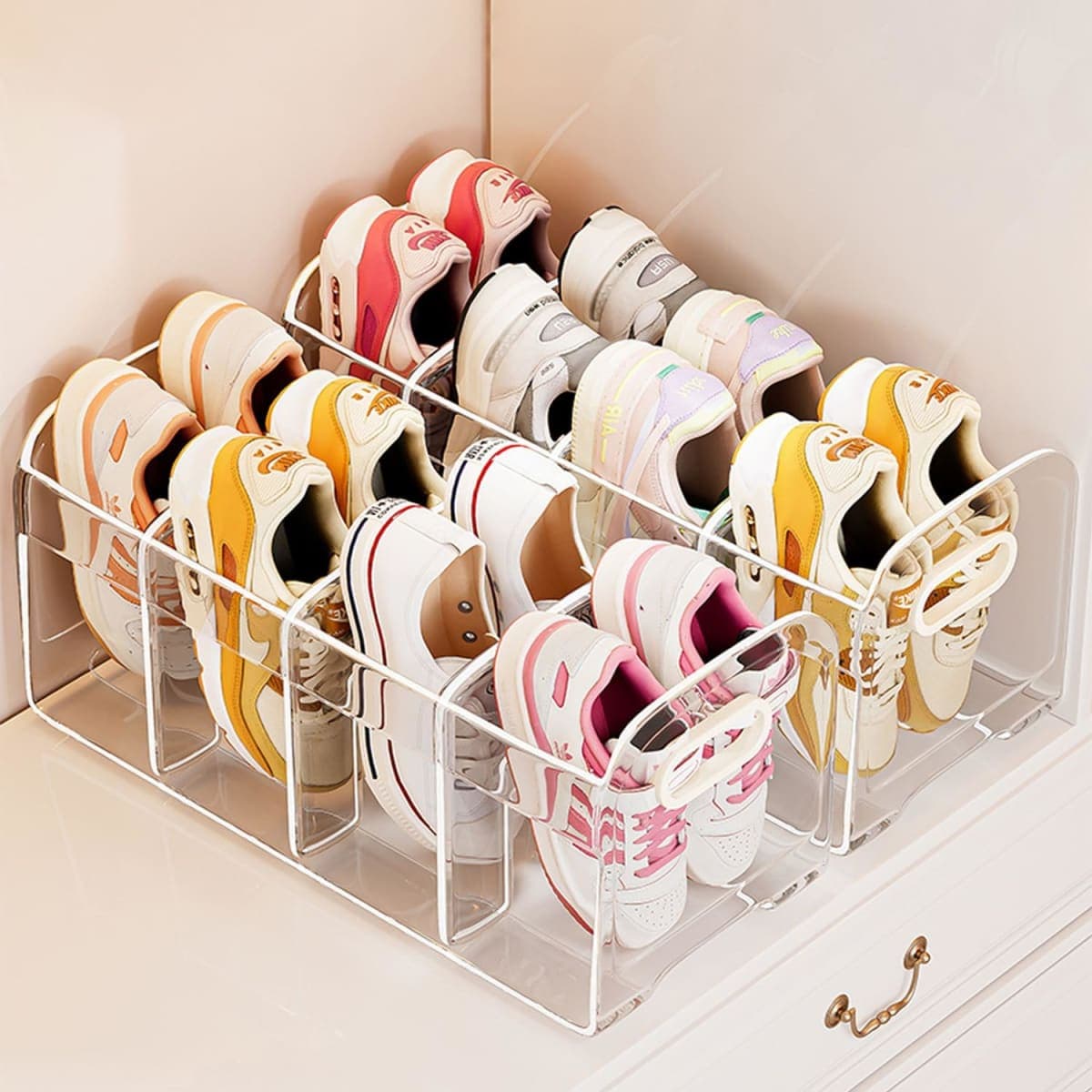 DBYANAN Acrylic Kids Shoe Rack for Closet 2 Pack Toddler Shoe Storage 4 Sections Kids Shoes Organizer Baby Shoe Rack Organizer Clear Small Shoe Shelf for Closet Entryway — image 1