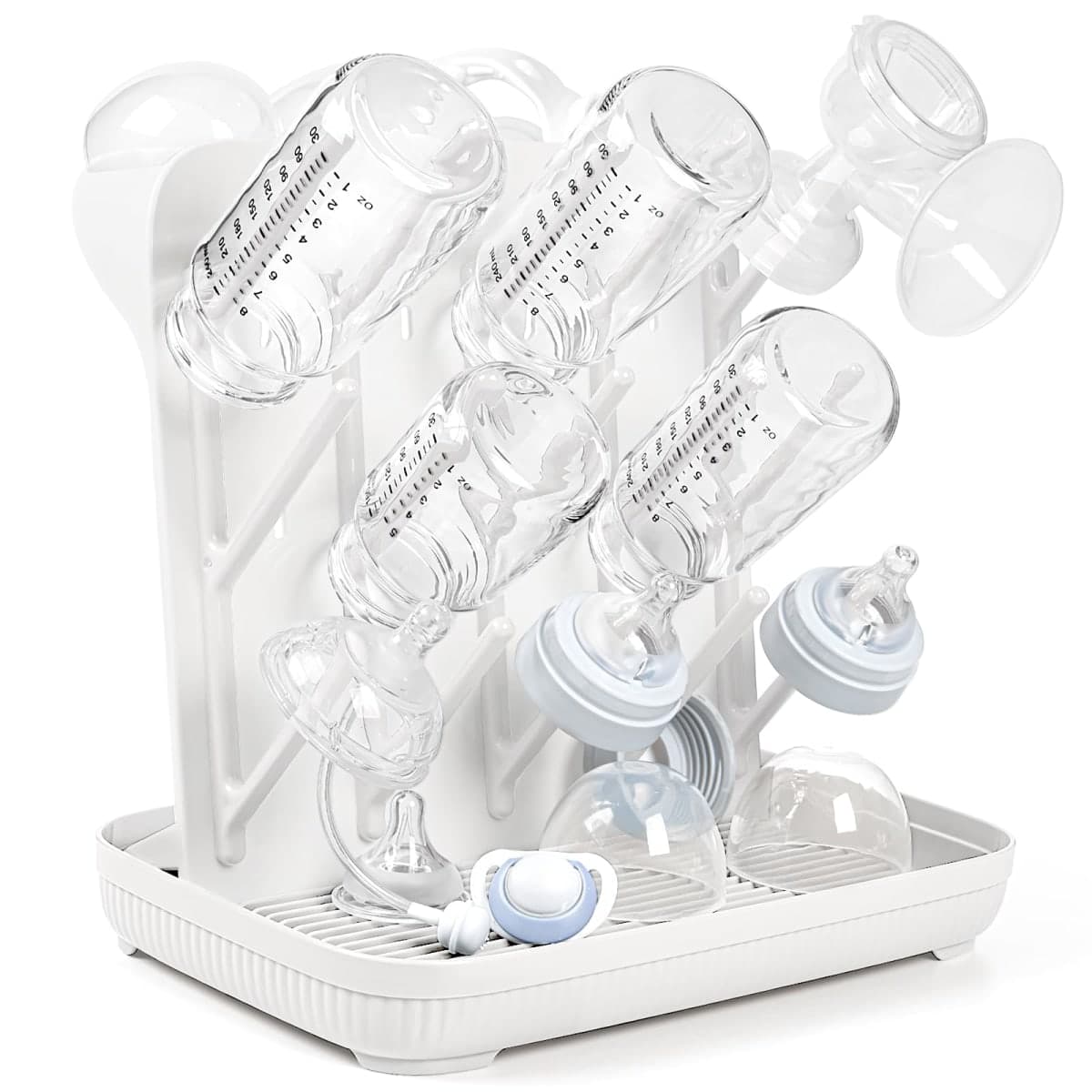 Termichy Baby Bottle Drying Rack: Large Vertical Bottle Dryer Rack Holder - Space Saving Standing Drying Rack for Baby Bottles and Pump Part Cleaning (White) — image 1