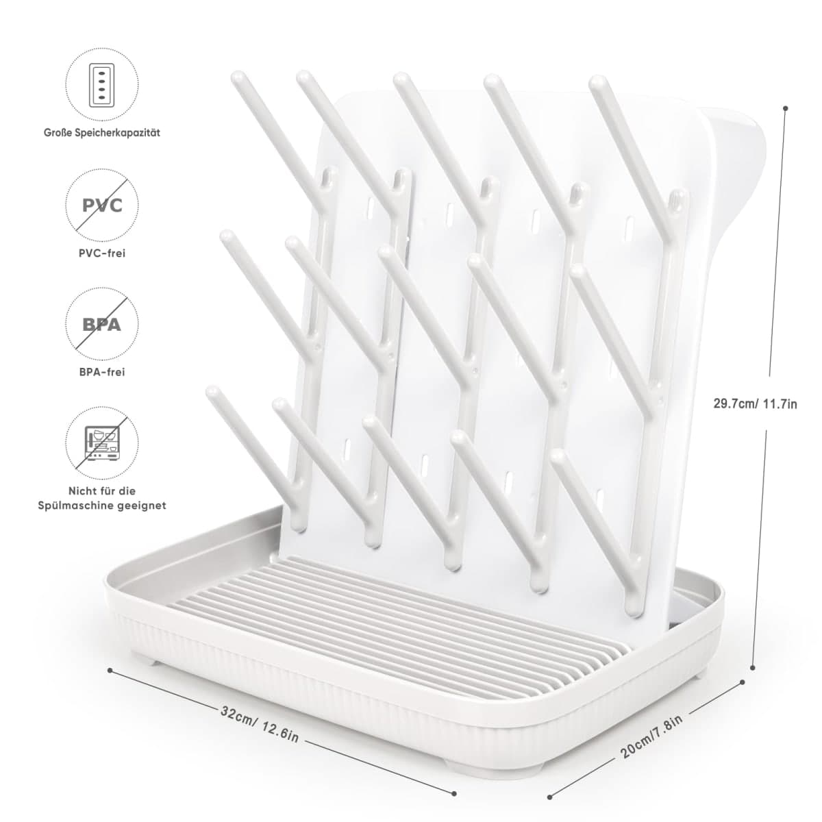 Termichy Baby Bottle Drying Rack: Large Vertical Bottle Dryer Rack Holder - Space Saving Standing Drying Rack for Baby Bottles and Pump Part Cleaning (White) thumbnail 5