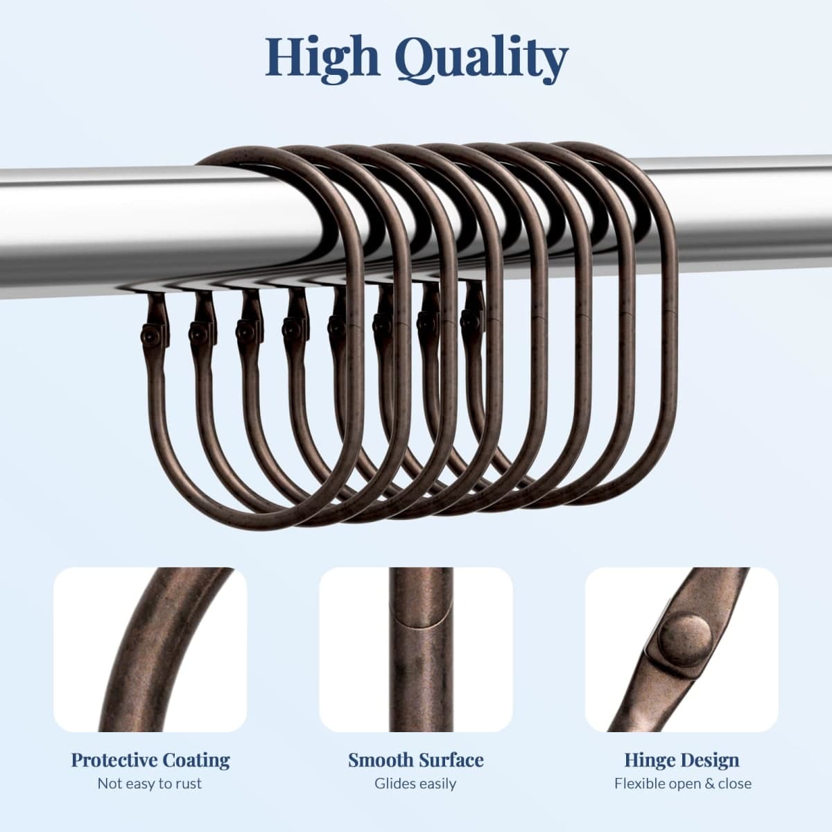Bathway Shower Curtain Rings, Shower Curtain Hooks Bronze Curtain Rings 12 Pcs Anti-Drop Shower Rings for Curtain, Metal Shower Curtain Rings Rust Proof, Shower Hooks for Shower Curtain Rod thumbnail 2