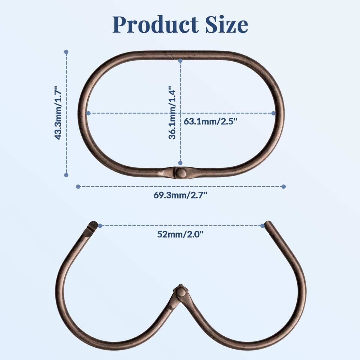 Bathway Shower Curtain Rings, Shower Curtain Hooks Bronze Curtain Rings 12 Pcs Anti-Drop Shower Rings for Curtain, Metal Shower Curtain Rings Rust Proof, Shower Hooks for Shower Curtain Rod thumbnail 5