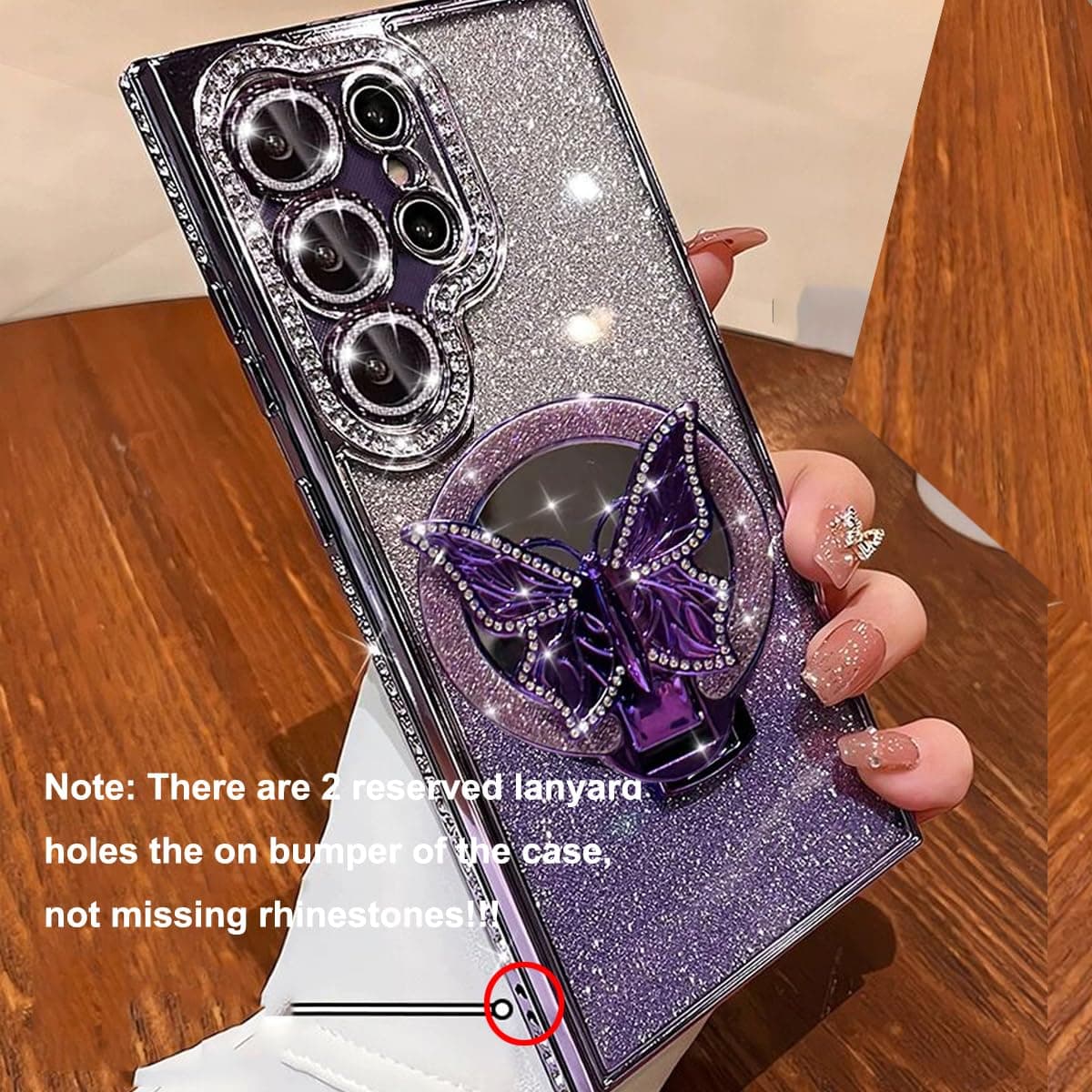 Changjia for Samsung Galaxy Ultra Magnetic Glitter Case,[Compatible with MagSafe] Bling Sparkly Diamond with Camera Protector&Butterfly Kickstand&Makeup Mirror Women Girl Case for Ultra,Purple thumbnail 2
