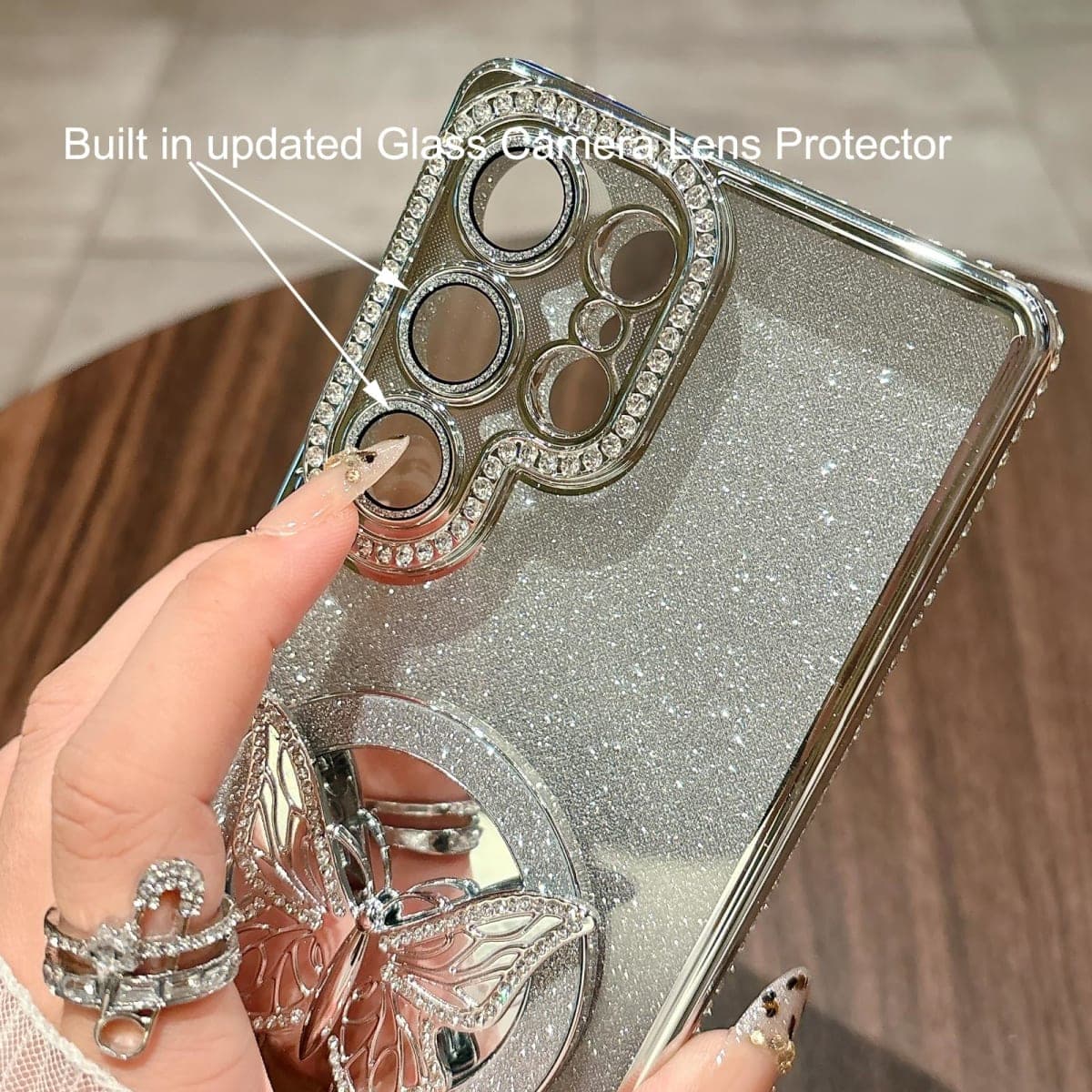 Changjia for Samsung Galaxy Ultra Magnetic Glitter Case,[Compatible with MagSafe] Bling Sparkly Diamond with Camera Protector&Butterfly Kickstand&Makeup Mirror Women Girl Case for Ultra,Purple thumbnail 3