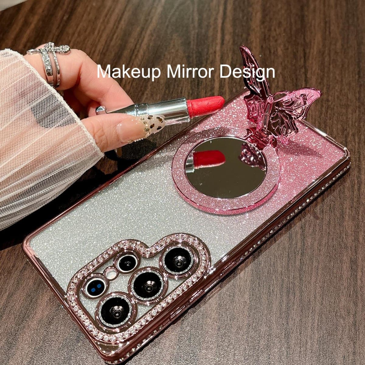 Changjia for Samsung Galaxy Ultra Magnetic Glitter Case,[Compatible with MagSafe] Bling Sparkly Diamond with Camera Protector&Butterfly Kickstand&Makeup Mirror Women Girl Case for Ultra,Purple thumbnail 5