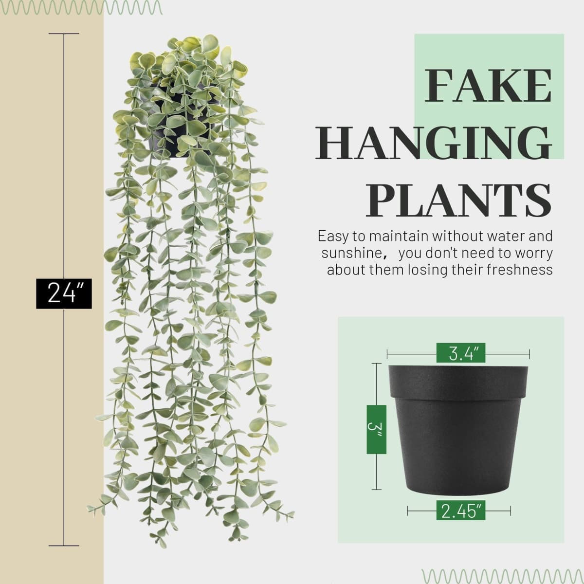 Der Rose Fake Hanging Plants for Bathroom Shelf Wall Decor Indoor 1 Pack thumbnail 3