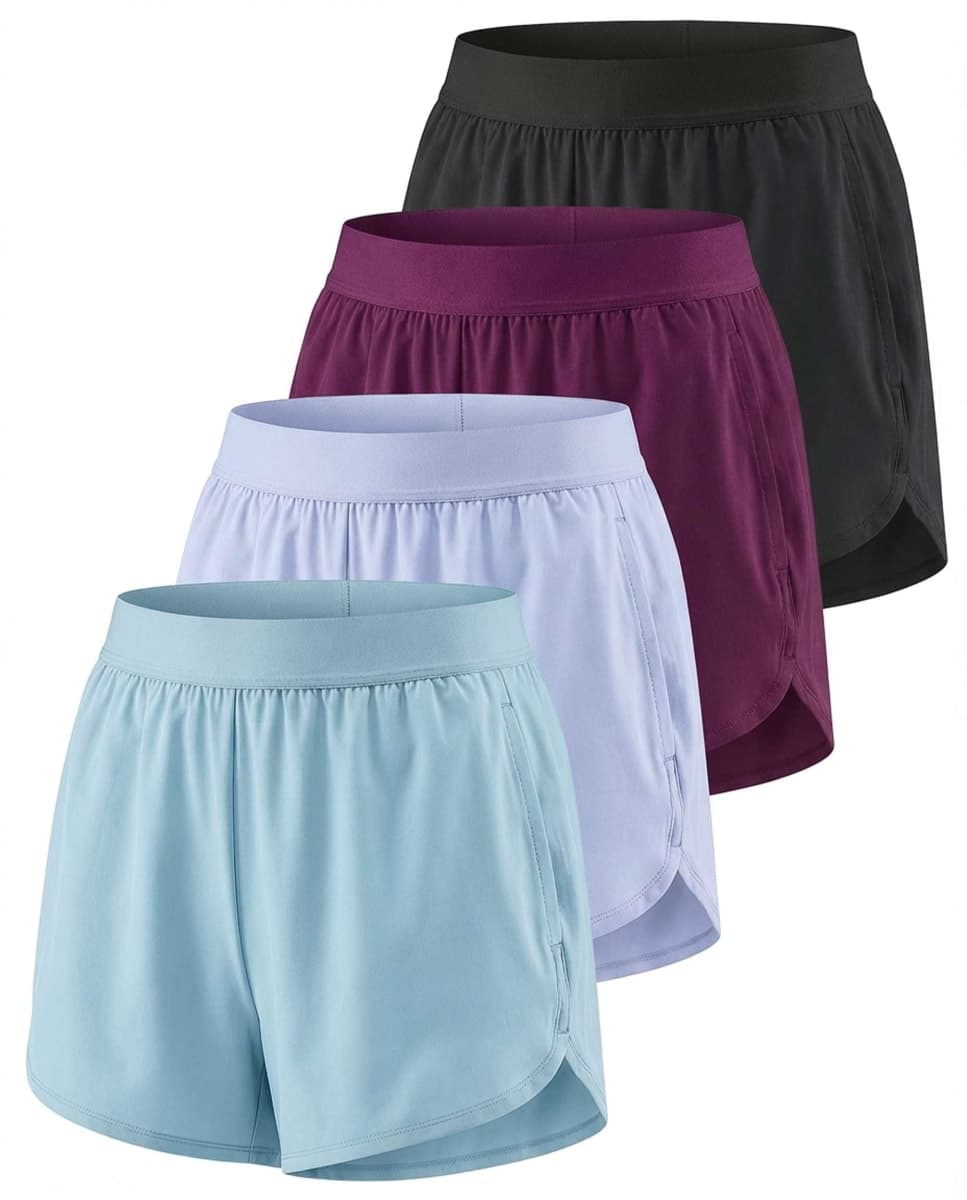 Real Essentials 4 Pack: Women's 3" Dry-Fit Dolphin Running Shorts with Pockets-Athletic Gym Workout Basketball Sports Shorts, Set 5, Large — image 1