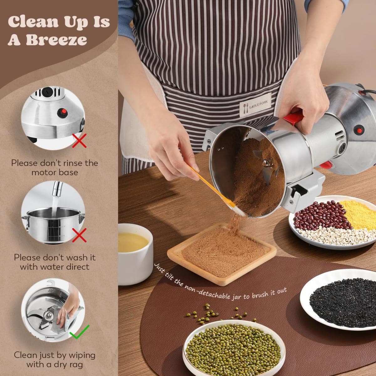 Moongiantgo Electric Grain Mill Grinder 150g Commercial Spice Grinder 850W Superfine Grinding Machine Stainless Steel Pulverizer Dry Grinder (Capacity: 150g, 110V) thumbnail 5