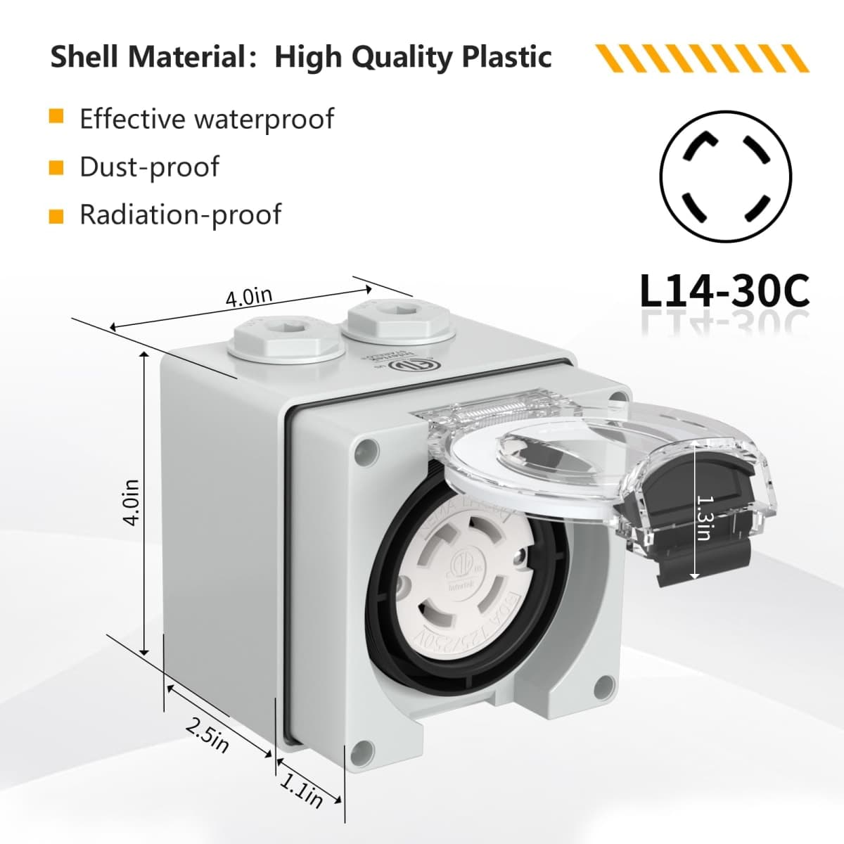 STARELO 30 Amp Locking Female Plug Box NEMA L14-30C Generator Twist Lock Adapter Female Connector,125/250 Volt,Outdoor dustproof and Weatherproof for generators, Welding Machines, etc.ETL Listed. thumbnail 3