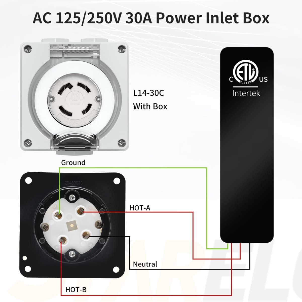 STARELO 30 Amp Locking Female Plug Box NEMA L14-30C Generator Twist Lock Adapter Female Connector,125/250 Volt,Outdoor dustproof and Weatherproof for generators, Welding Machines, etc.ETL Listed. thumbnail 5