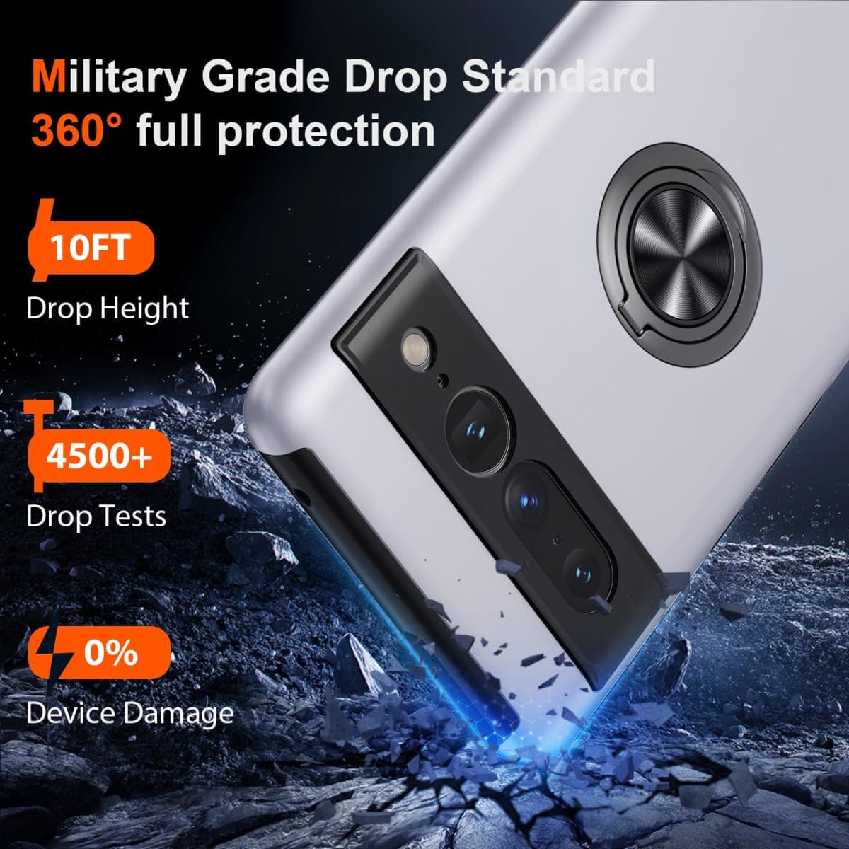 JAME for Google Pixel 7 Case, Slim Fit Case with Invisible Ring Kickstand, Military Grade Drop Tested Dual Layer Shockproof Protective Phone Case for Pixel 7 6.7", Silver thumbnail 2