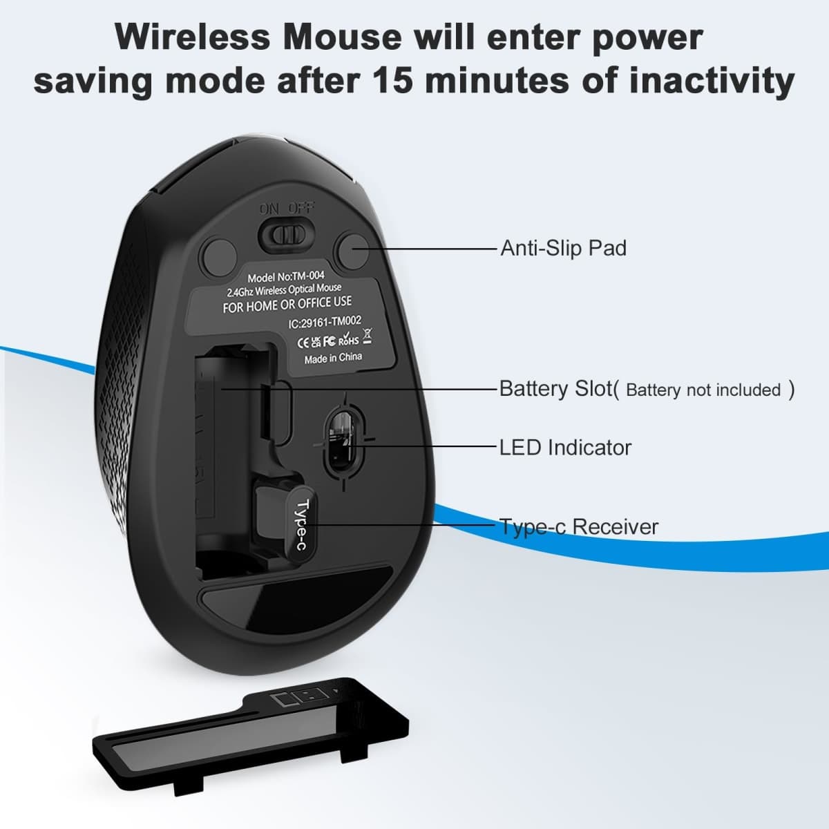 RaceGT Type C Wireless Computer Mouse, 2.4G Silent Cordless Mouse for Laptop, USB C Mouse with 6 Buttons and 3 Adjustable DPI for Laptop, Deskbtop, MacBook, PC thumbnail 2
