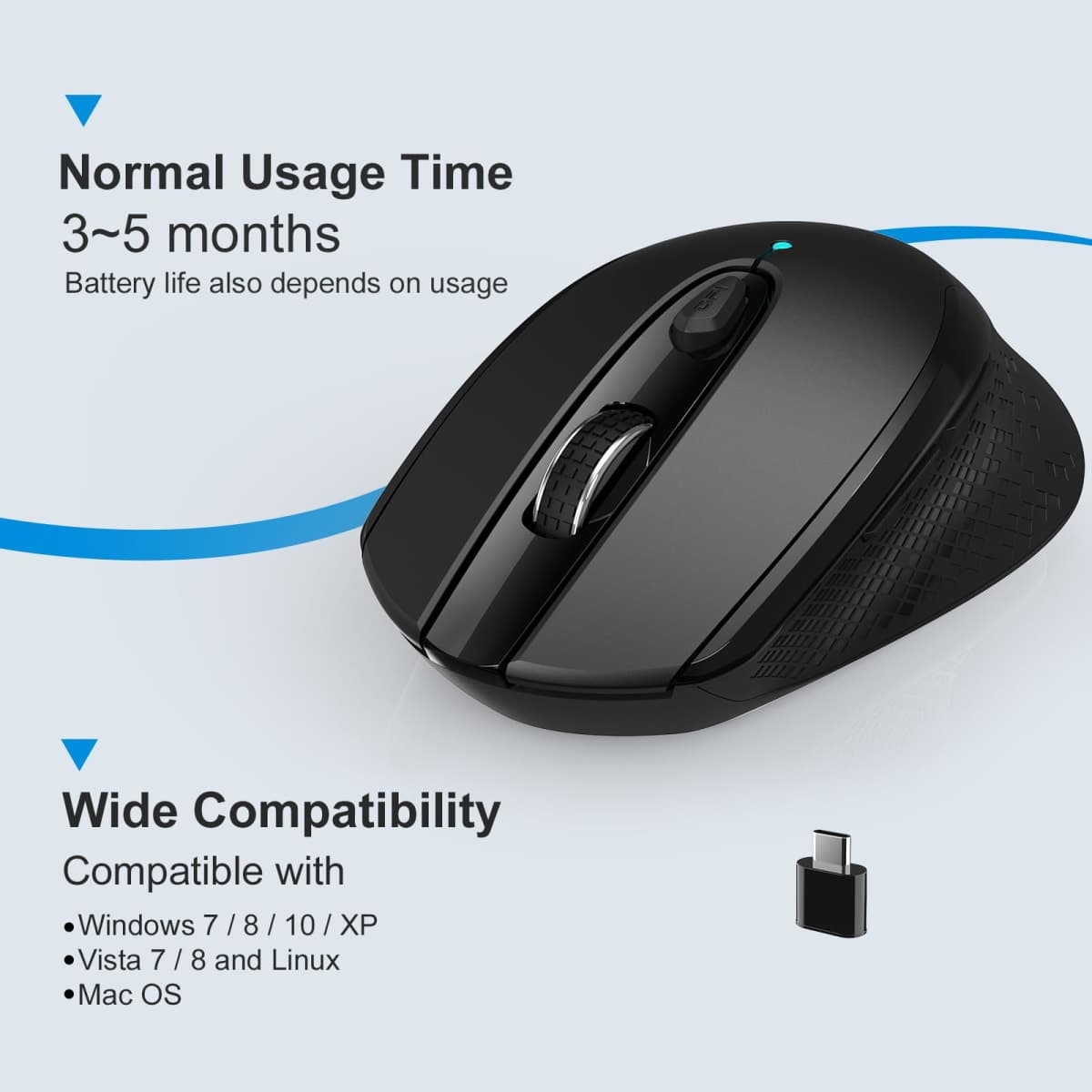 RaceGT Type C Wireless Computer Mouse, 2.4G Silent Cordless Mouse for Laptop, USB C Mouse with 6 Buttons and 3 Adjustable DPI for Laptop, Deskbtop, MacBook, PC thumbnail 4