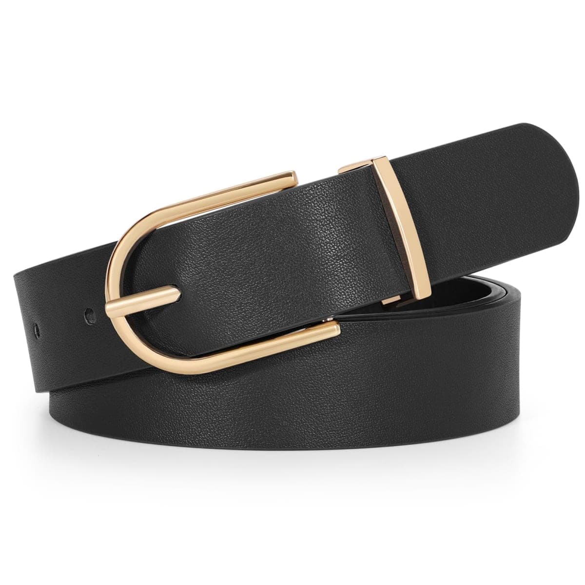 SANSTHS Women Faux Leather Chic Belts for Jeans Pants Fashion Ladies Belt Solid Color with Gold Curved Pin Buckle, B-black, Fit Waist Size 38''-42'' — image 1