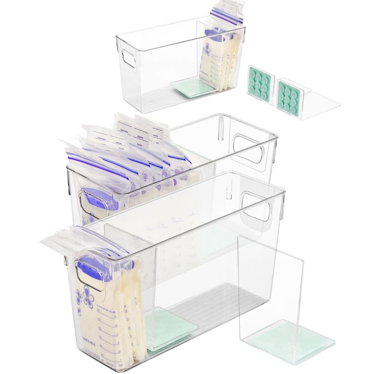 Ugotfeels Breastmilk Storage Container with L Shaped Separator Boards, Dividers Will Flatten Standing Breast Milk Bags in Organizer Bins Save Refrigerator Space | 2 Containers - Green — image 1