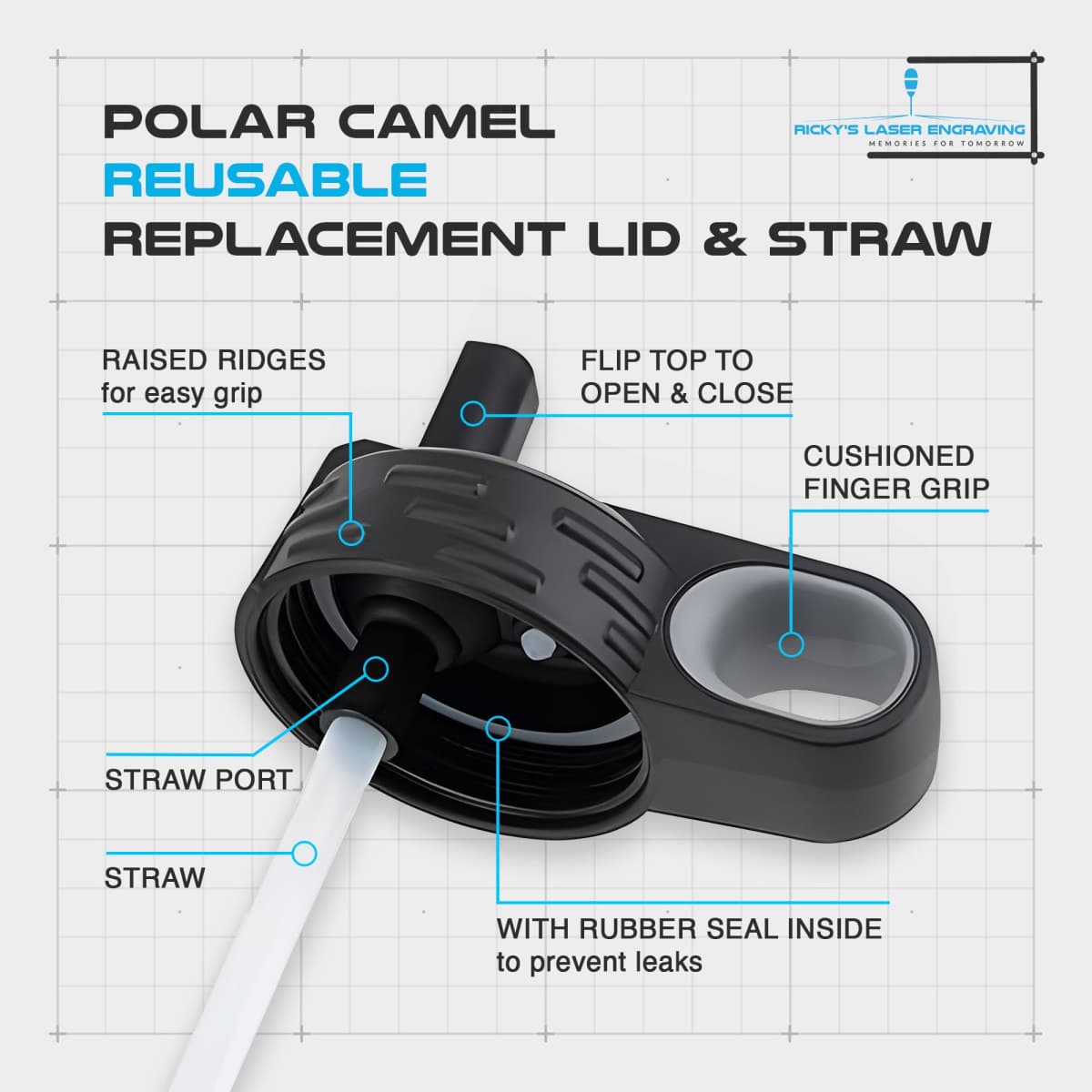 Polar Camel Lid Replacement (40oz 32oz 20oz 12oz) - Water Bottle with Straw (2-Pack) for All Bottle Sizes thumbnail 3