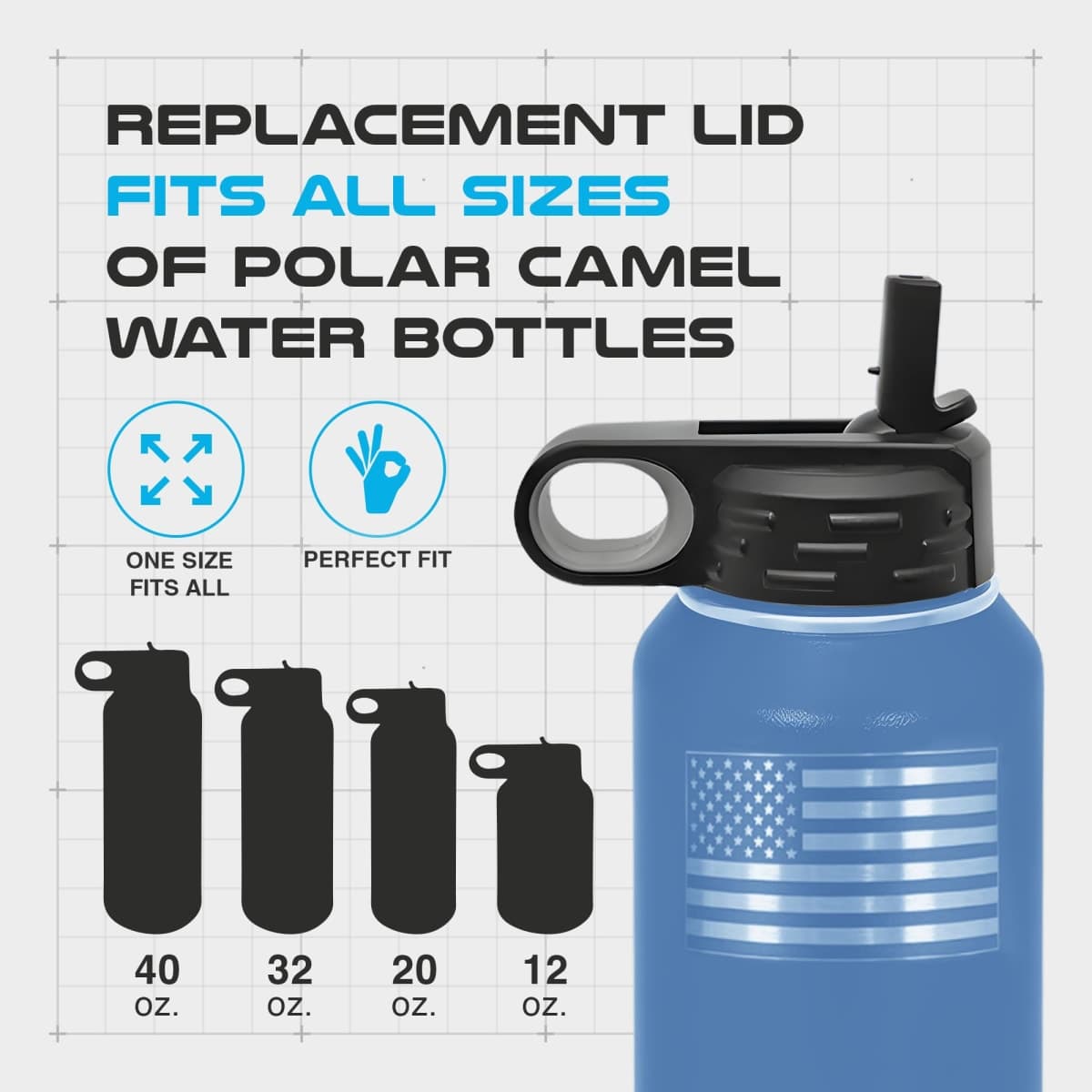 Polar Camel Lid Replacement (40oz 32oz 20oz 12oz) - Water Bottle with Straw (2-Pack) for All Bottle Sizes thumbnail 4