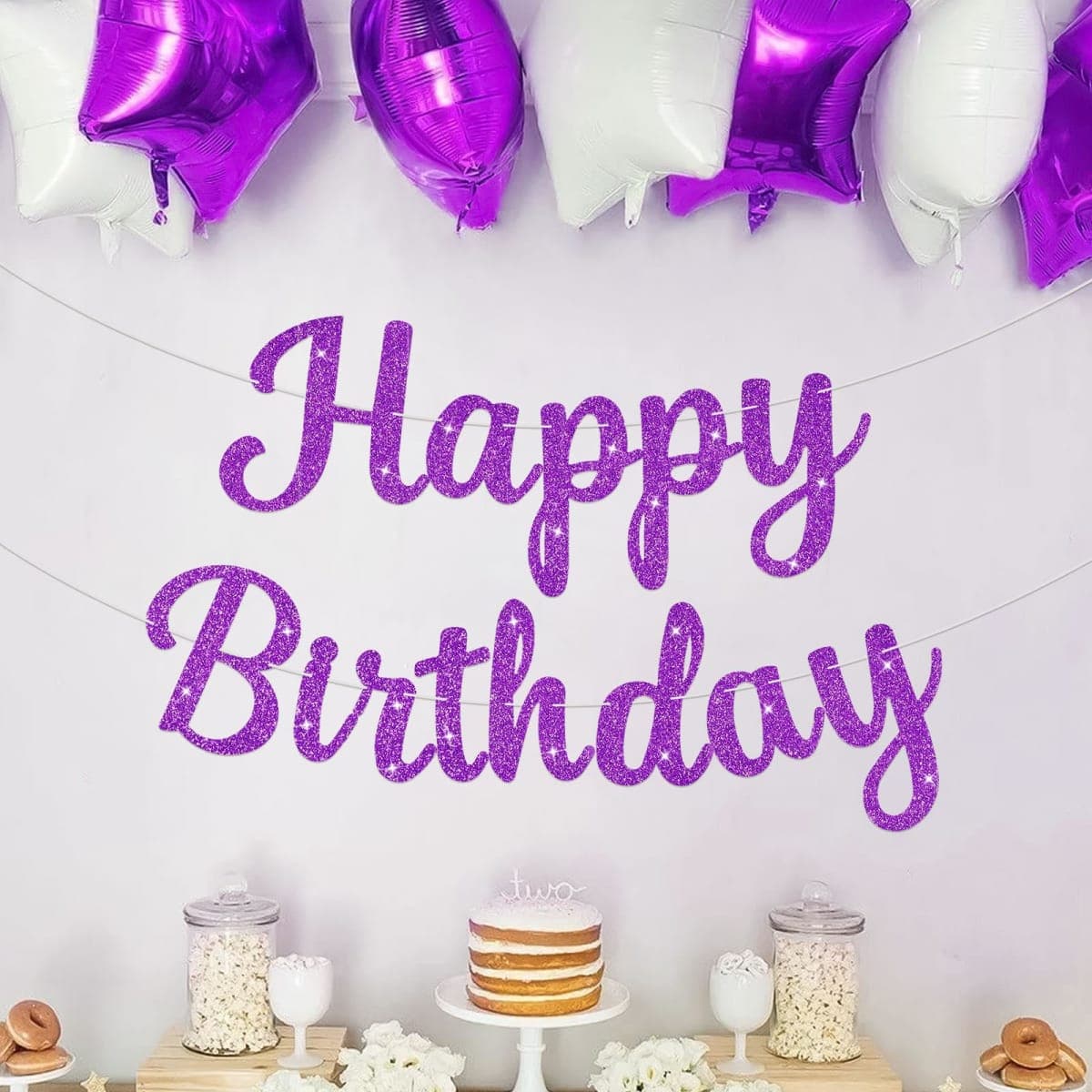 JHZMCRX Glitter Happy Birthday Banner Sig Birthday Garland Wall Door Banners Flag for Women Men Boys Girls Party Backdrop Decorations Purple thumbnail 2