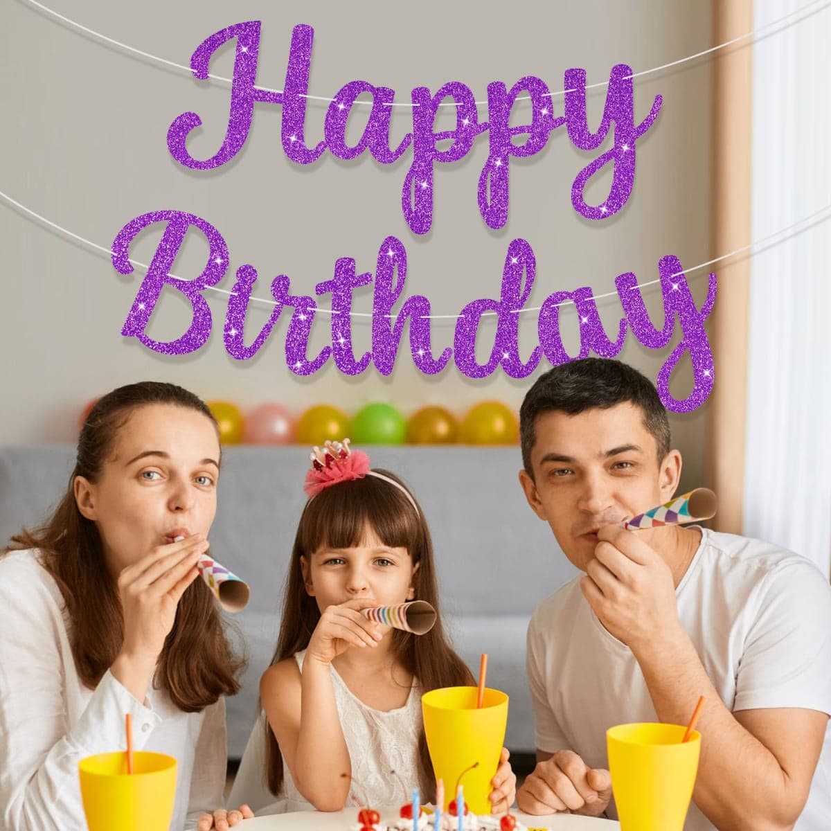 JHZMCRX Glitter Happy Birthday Banner Sig Birthday Garland Wall Door Banners Flag for Women Men Boys Girls Party Backdrop Decorations Purple thumbnail 3