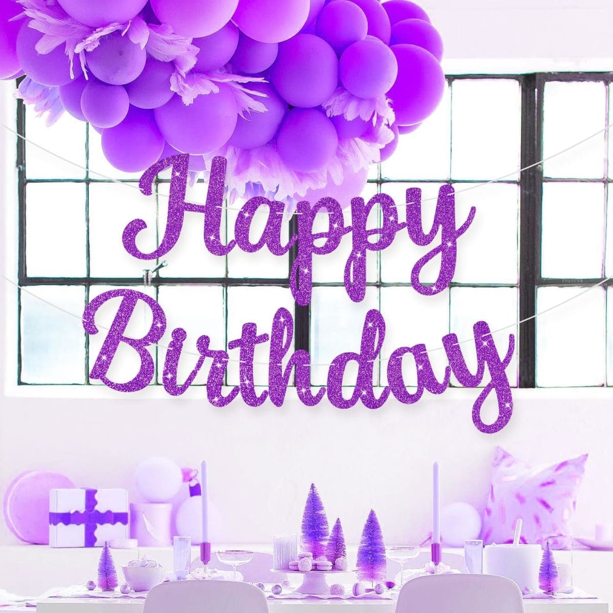 JHZMCRX Glitter Happy Birthday Banner Sig Birthday Garland Wall Door Banners Flag for Women Men Boys Girls Party Backdrop Decorations Purple thumbnail 4