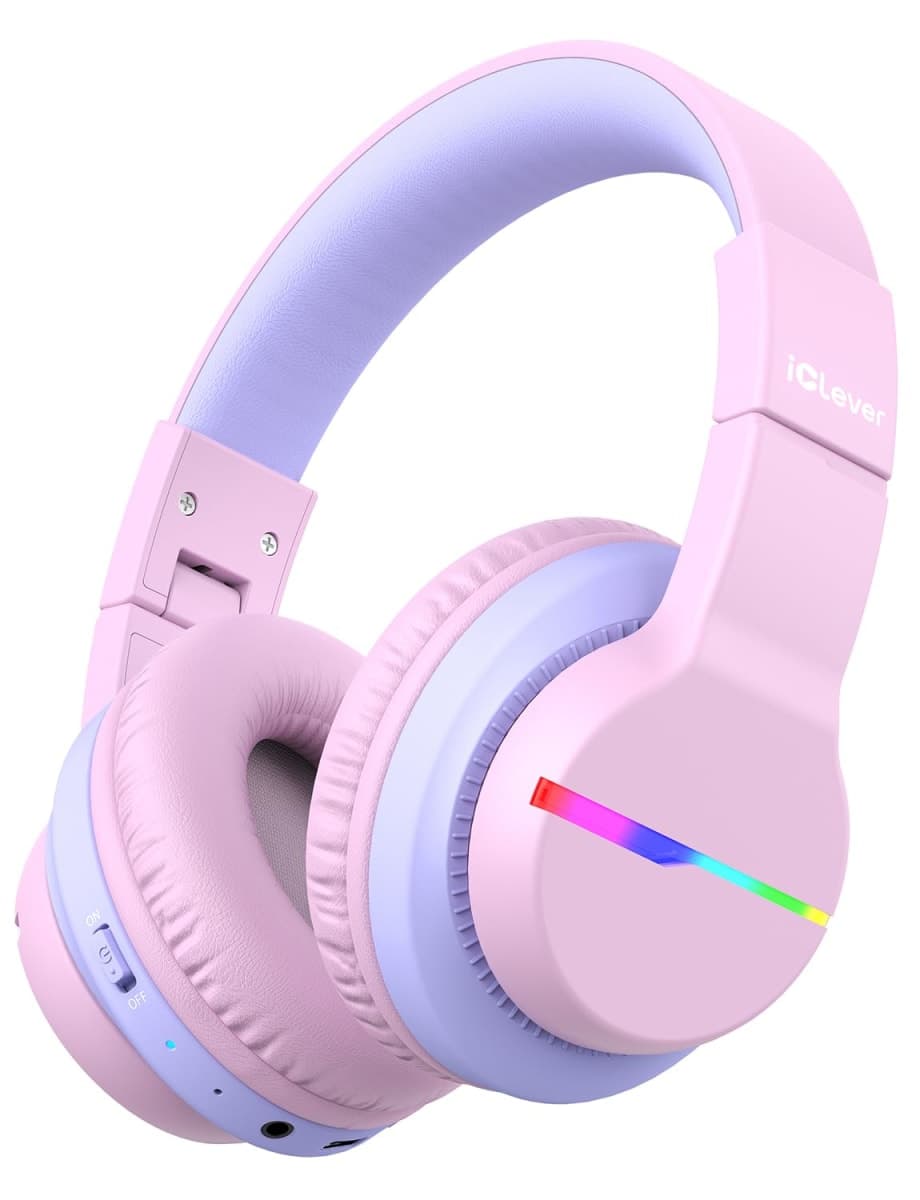 iClever BTH12 Kids Headphones Wireless with Colorful LED Lights, Kids Bluetooth5.2 Headphones, 74/85dBA Volume Limited & 85H Playtime, Over Ear Headphone & Mic for iPad/Tablet/Airplane/Travel, Pink — image 1