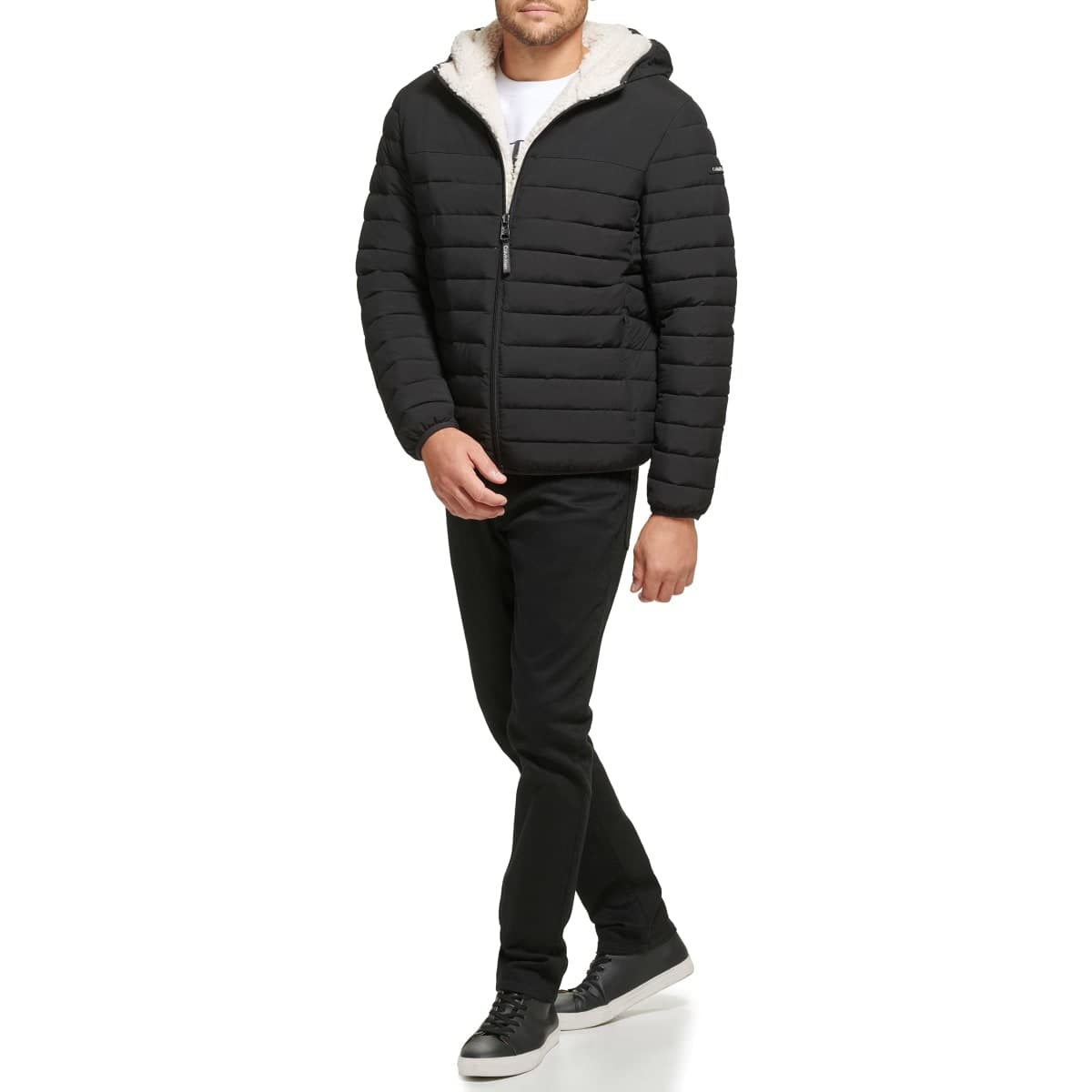 Calvin Klein Men's Hooded Down Jacket Quilted Coat Sherpa Lined, Ebony, Small thumbnail 4