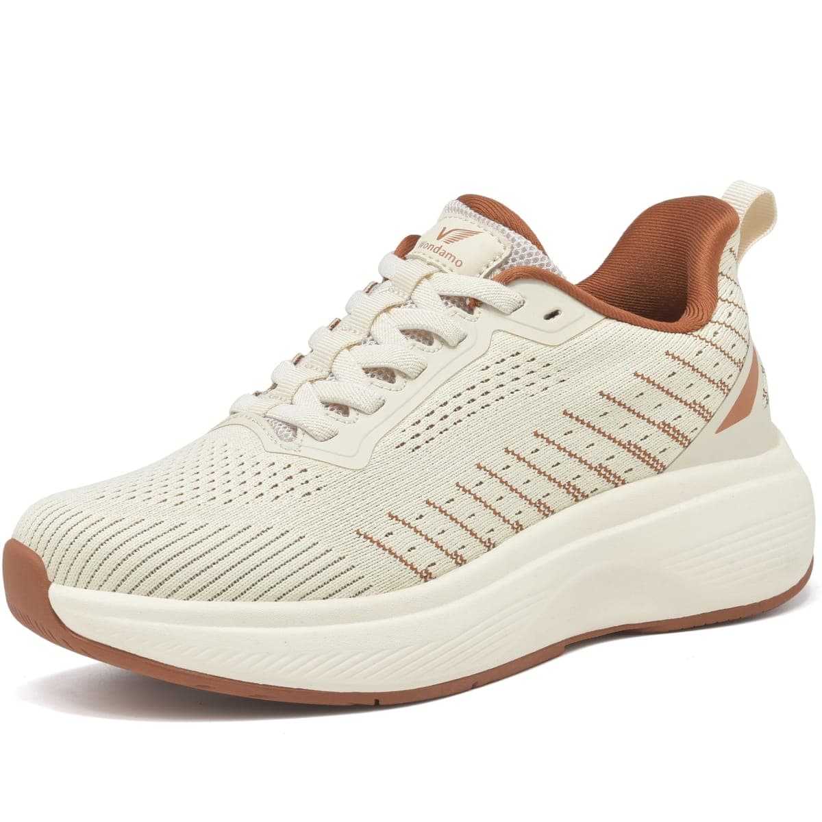 Wondamo Women's Walking Shoes Slip On Comfortable Rebound Running Tennis Shoes Lightweight Breathable Non Slip Supportive Casual Athletic Fashion Sneakers, Beige/Khaki, 7 — image 1