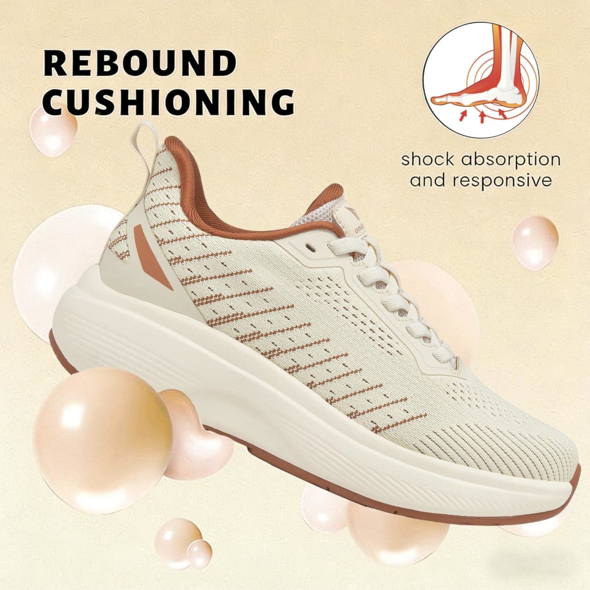 Wondamo Women's Walking Shoes Slip On Comfortable Rebound Running Tennis Shoes Lightweight Breathable Non Slip Supportive Casual Athletic Fashion Sneakers, Beige/Khaki, 7 thumbnail 2