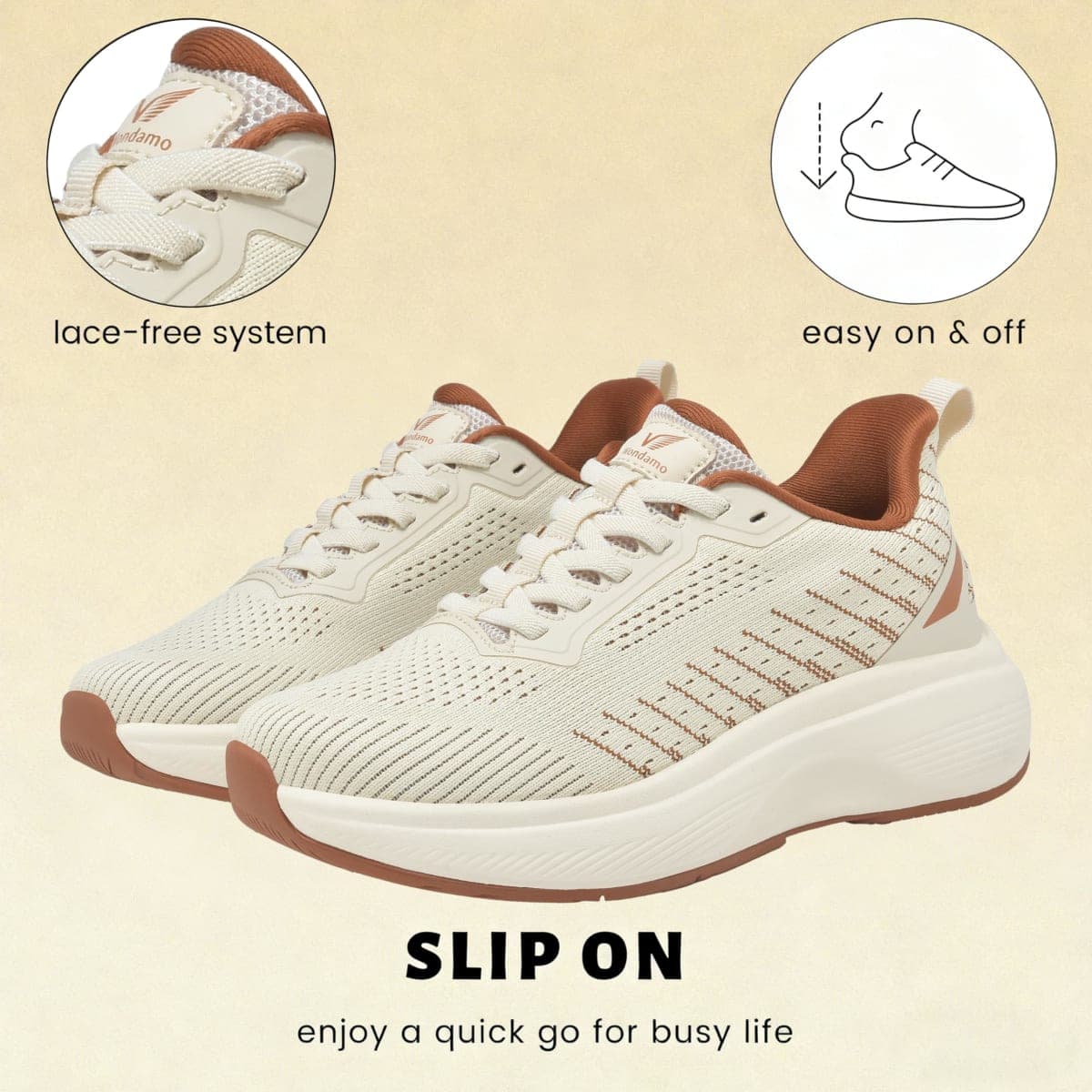 Wondamo Women's Walking Shoes Slip On Comfortable Rebound Running Tennis Shoes Lightweight Breathable Non Slip Supportive Casual Athletic Fashion Sneakers, Beige/Khaki, 7 thumbnail 3