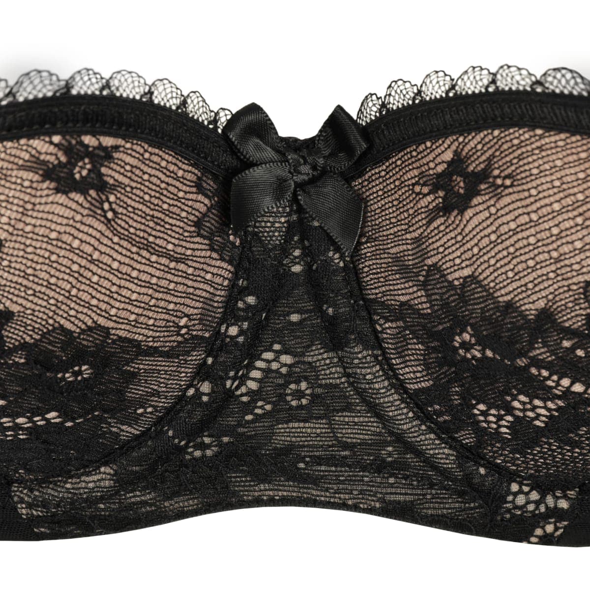 Rosme Women's Balconette Bra with Push Up Effect – Plus Size Sexy Lace Demi Half Cup Bra – Lightly Padded Underwired Low Cut Mesh Design Eliza, Black, Size 48DD thumbnail 5
