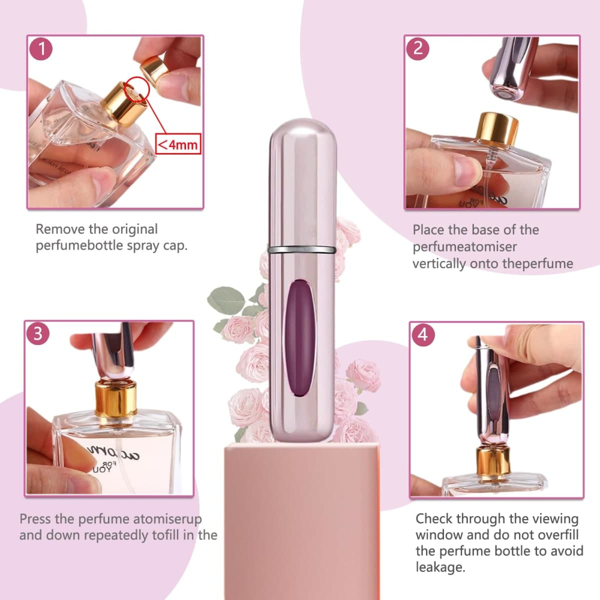 Portable Mini Refillable Perfume Atomizer Bottle, Travel Size Refillable Perfume Refill Bottle - Perfume Atomizer Refillables, Scent Pump Case, Small Perfume Spray Bottle 4 Pcs Pack of 5 ml thumbnail 5