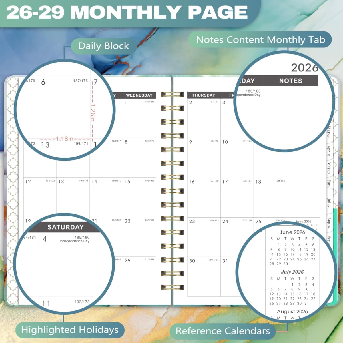 2026-2029 Monthly Planner - 3 Year Monthly Planner 2026-2029 with Monthly Tabs, Jul. 2026 - Jun. 2029, 6.3" x 8.4", 26-29 Monthly Calendar - Green thumbnail 3