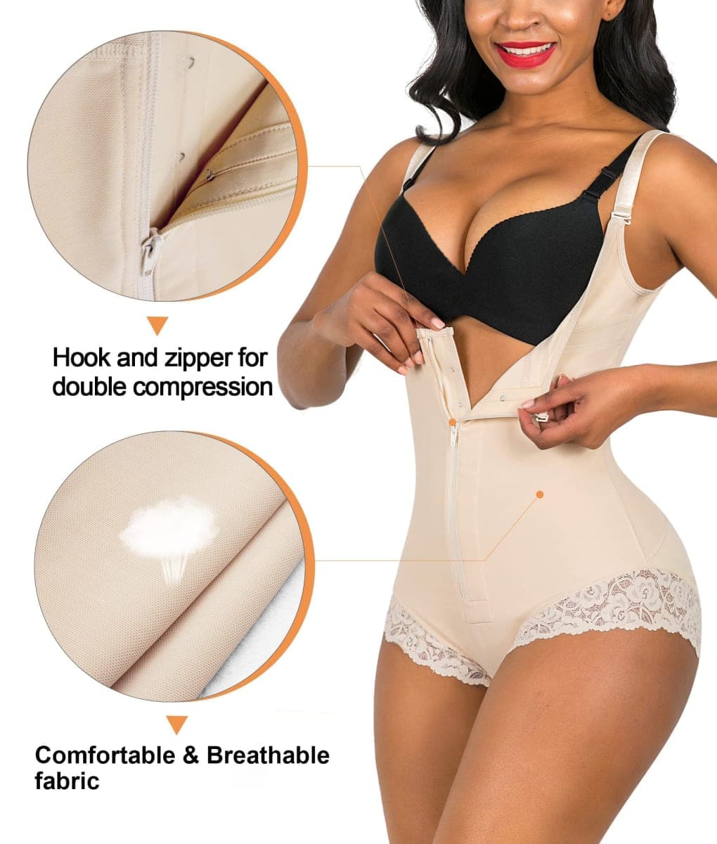 SHAPERX Shapewear for Women Waist Trainer Firm Tummy Control Fajas Bodysuit Open Bust Zipper Corset,CA-SZ7200-Beige-3XL thumbnail 3
