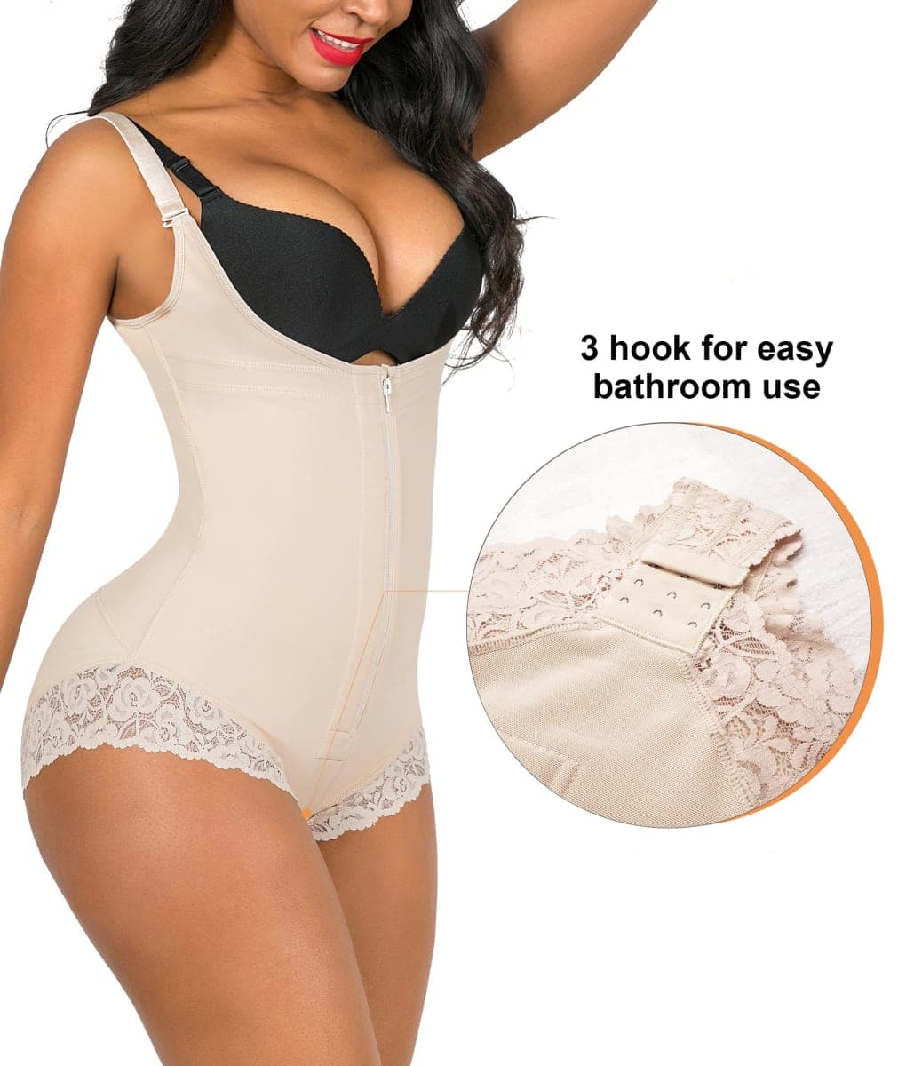 SHAPERX Shapewear for Women Waist Trainer Firm Tummy Control Fajas Bodysuit Open Bust Zipper Corset,CA-SZ7200-Beige-3XL thumbnail 4