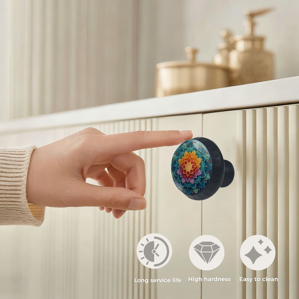 Yiruhe 4 Pack Colorful Mandala Design Kitchen Cabinet Knobs Acrylic Round Drawer Pulls for Dresser Cupboard Door Handles thumbnail 3