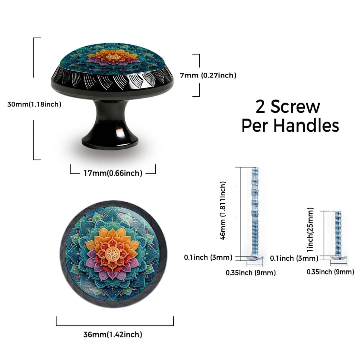 Yiruhe 4 Pack Colorful Mandala Design Kitchen Cabinet Knobs Acrylic Round Drawer Pulls for Dresser Cupboard Door Handles thumbnail 4