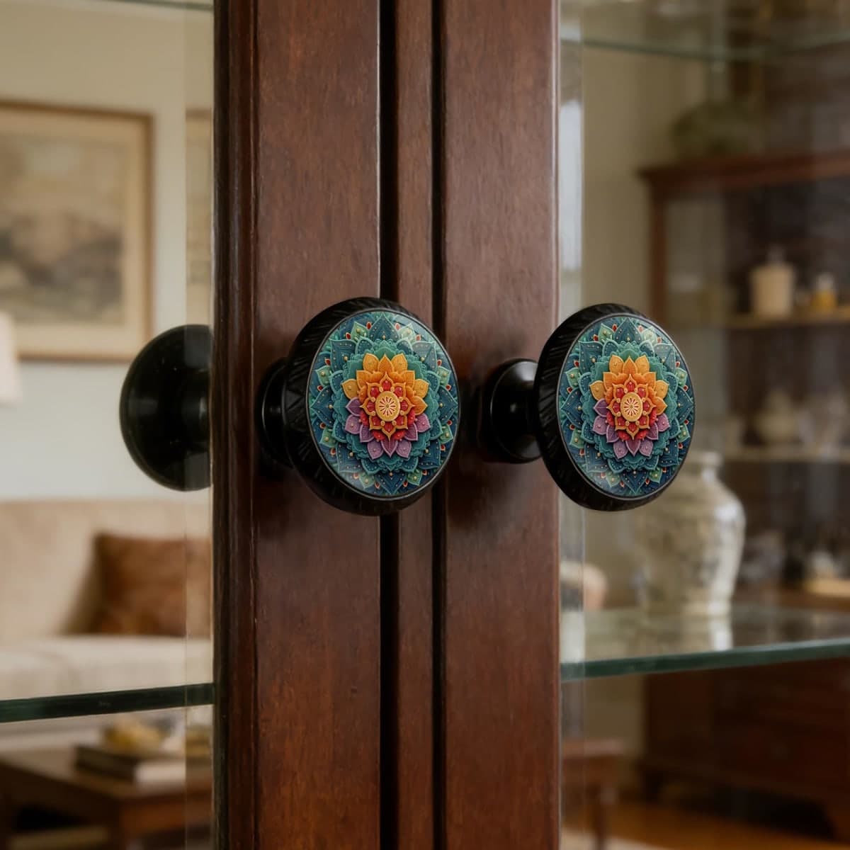 Yiruhe 4 Pack Colorful Mandala Design Kitchen Cabinet Knobs Acrylic Round Drawer Pulls for Dresser Cupboard Door Handles thumbnail 5