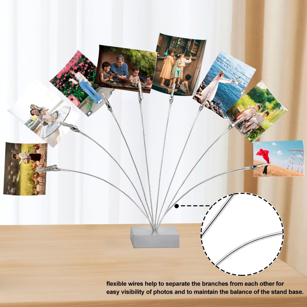 Maptipjoy Photo Holder Tree Clip Cube Base, 8 Branches Picture Frame for Money Trees with Clips, Christmas Gift Card Holder, Wedding, Congratulation, Birthday, Silver thumbnail 3