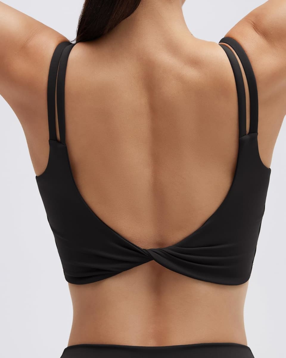 SUUKSESS Womens Workout Set Fitness Yoga Pilates Crop Tank Twist Back Cami High Waisted Tummy Control Bike Short, Black, Small thumbnail 4