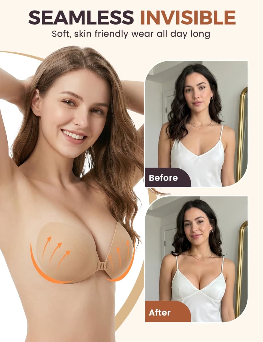 candyfouse Sticky Strapless Reusable Push Up Bra for Women, Nude, 30A thumbnail 3