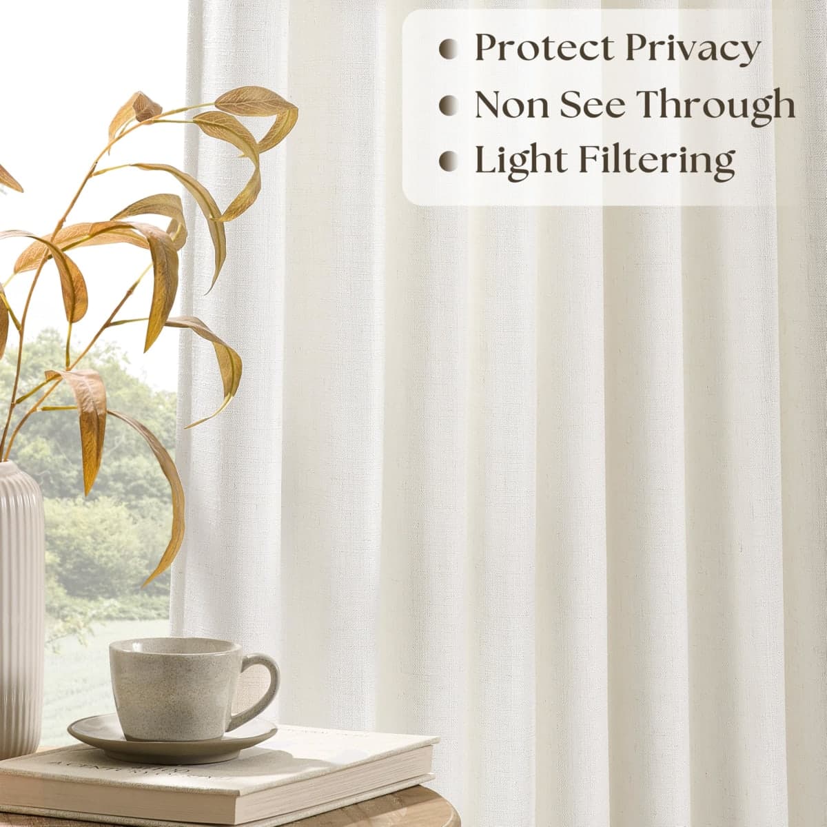 Pinch Pleated Linen 102 Inch Curtains 70 Inch Width for Living Room Divider Light Filtering Ivory Beige Extra Wide Patio Curtains Sliding Door Balcony Floor to Ceiling Window Natural 1 Panel 70x102 thumbnail 4