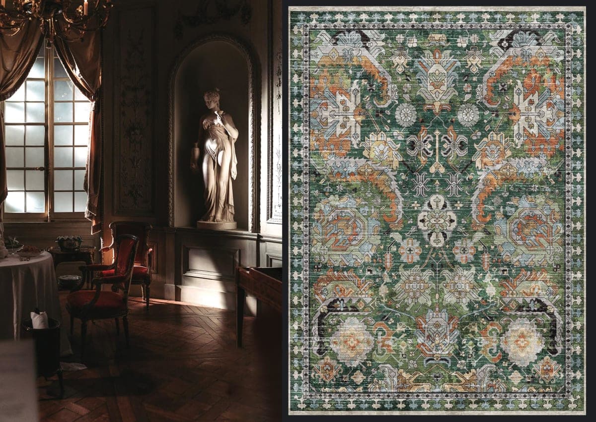 RUGSURE Washable Area Rugs - Perfect for Living Room, Bedroom, Kids Room, Nursery - Stain & Water Resistant Non-Slip, Pet & Child Friendly, Vintage Tribal Area Rugs (Green, 6' x 9') thumbnail 2