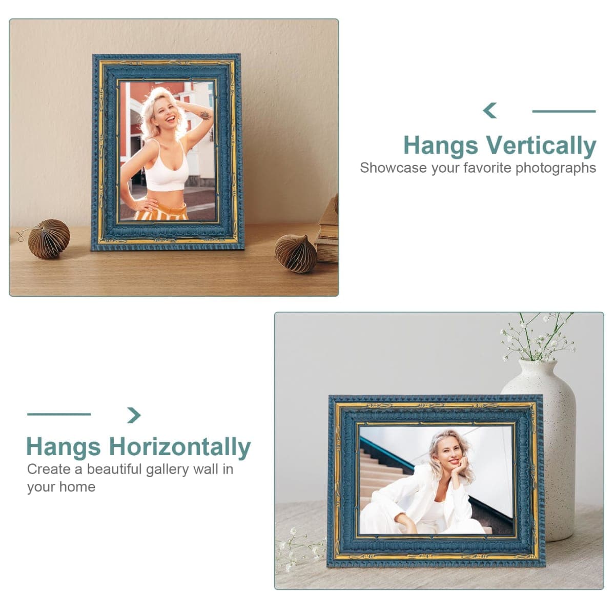GULETHUN Vintage Blue Gold Frame, 8x10 Ornate Picture Frames, Home Decor Antique Gallery Poster Photo Frames 8 by 10, Horizontal or Vertical Display thumbnail 3